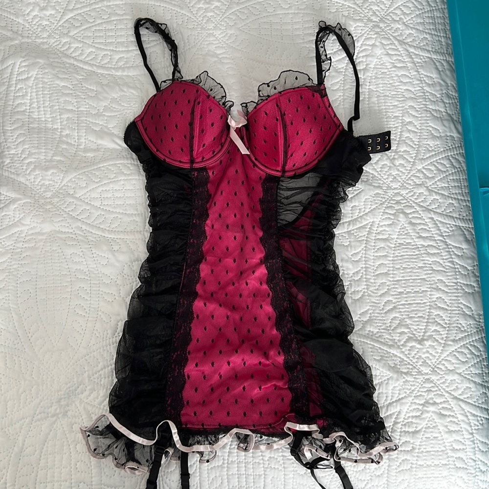 Pink and black sexy lingerie with garter belt connectors
